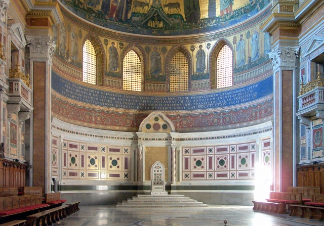 The cathedra of the Pope in the apse of St. John Lateran, the cathedral of Rome.jpg